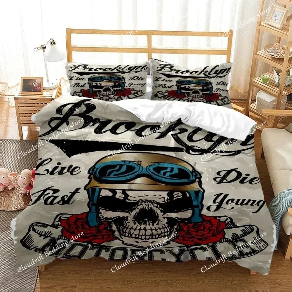 Polyester Bed Linen Set with Digital Printing Mysterious Black Skeleton for Kids and Boys