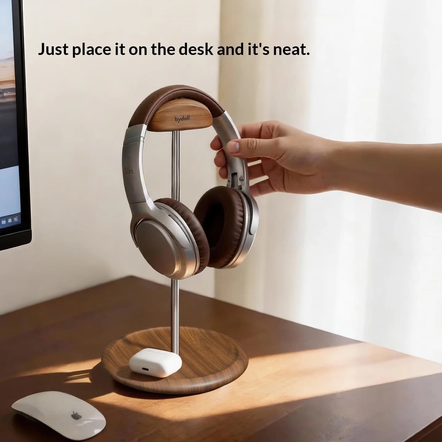 Desktop Headphone Stand Organizer - Gaming Room Headset Display Rack - Solid Wood Over-ear Headphone Holder Environmentally