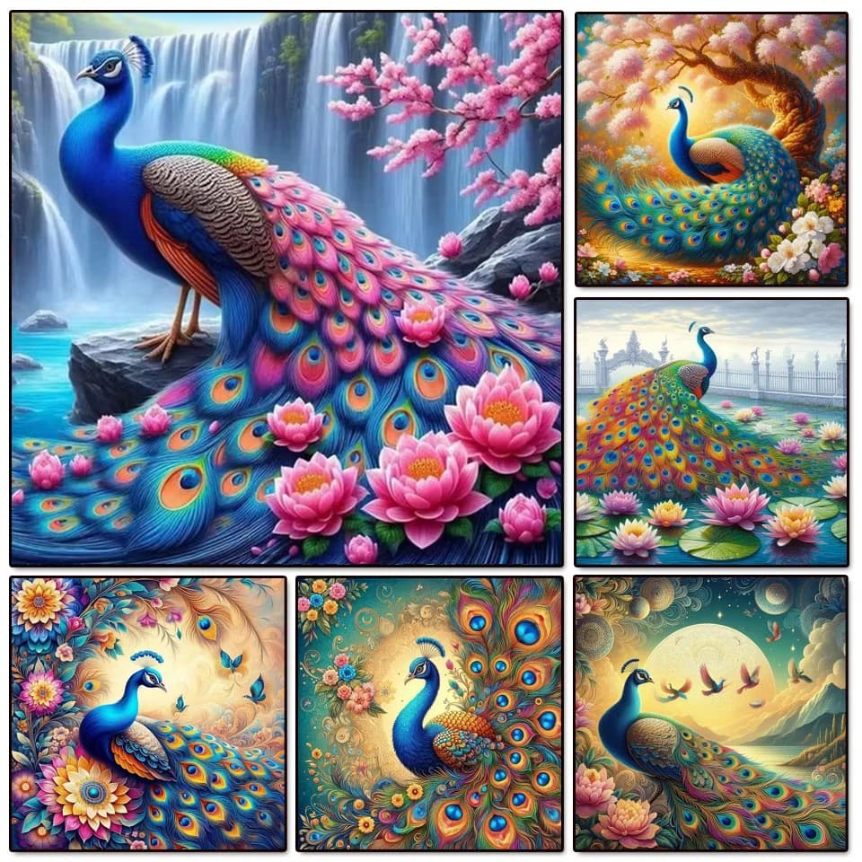 5D DIY Diamond Painting Beautiful Opening Peacocks Moon Full Drill Diamond Mosaic Embroidery Art Cross Stitch Home Decoration