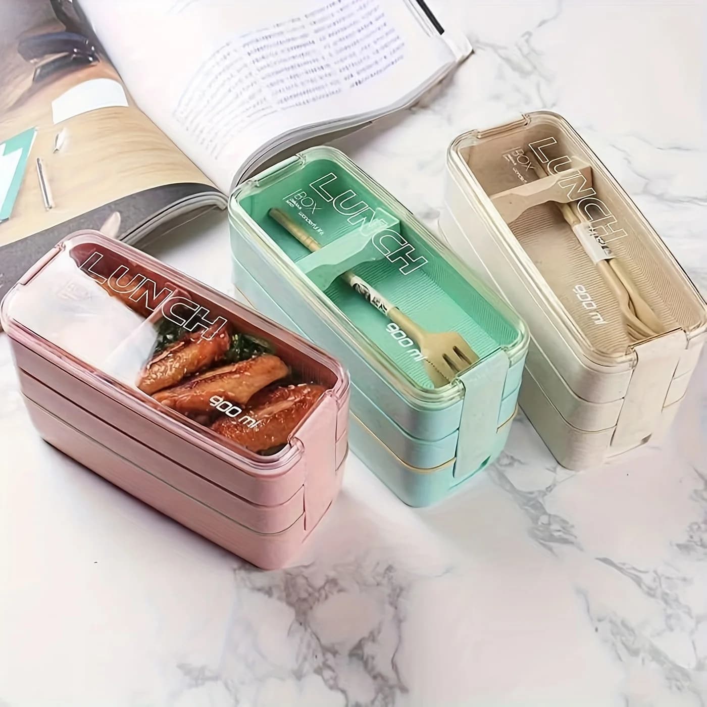 Lunch Box a 3 strati Lunchbox in materiale sano per bambini Bento Box contenitore per alimenti sicuro per microonde con manico spedizione gratuita 900ML