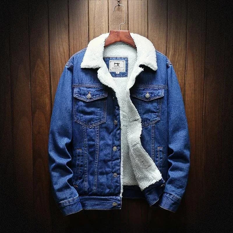 Giacche di jeans Uomo Imbottitura con pecora Jeans Cappotto da uomo Imbottito in lana Nero Caldo Slim Fit Lxury Basso costo One Piece Moda Casual
