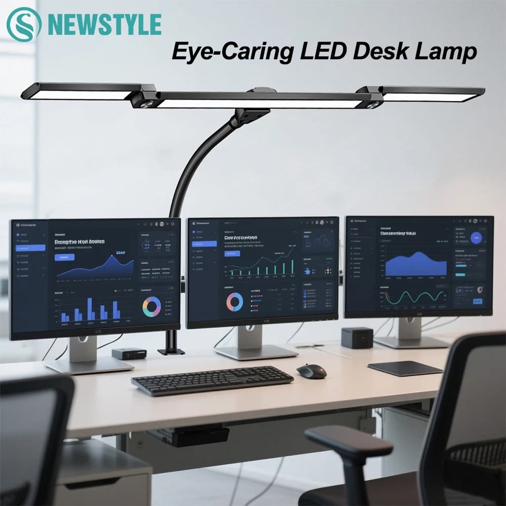 Lampada da scrivania a LED a 3 teste da 16 W per l'home office Lampada da scrivania per architetto accattivante 5 colori 10 livelli Lampada da tavolo per monitor del computer con attenuazione