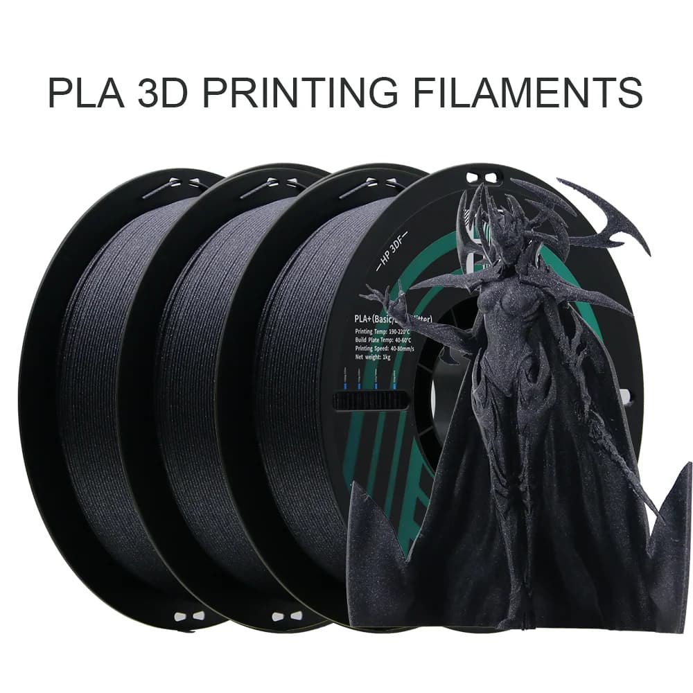 HP3DF 3D Printer Filament, Galaxy Black PLA Filament 3KG(3rolls) 1.75mm Dimensional Accuracy +/- 0.02mm, Fit Most FDM Printer