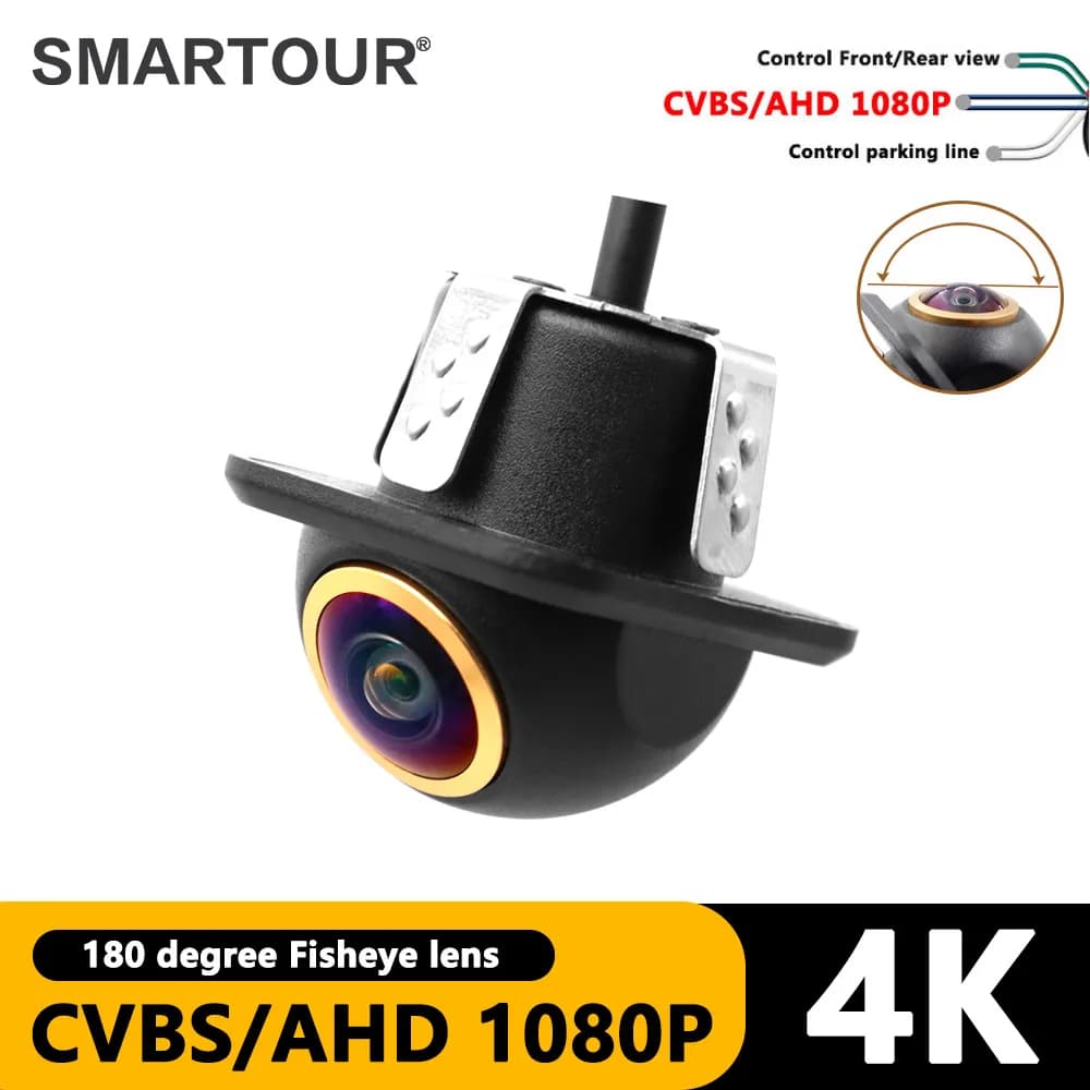 Smartour AHD CVBS CCD Target Fisheye Retrovision Camera AHD 1080p Night Vision Backup Parking Waterproof for Auto Reverse Monitor