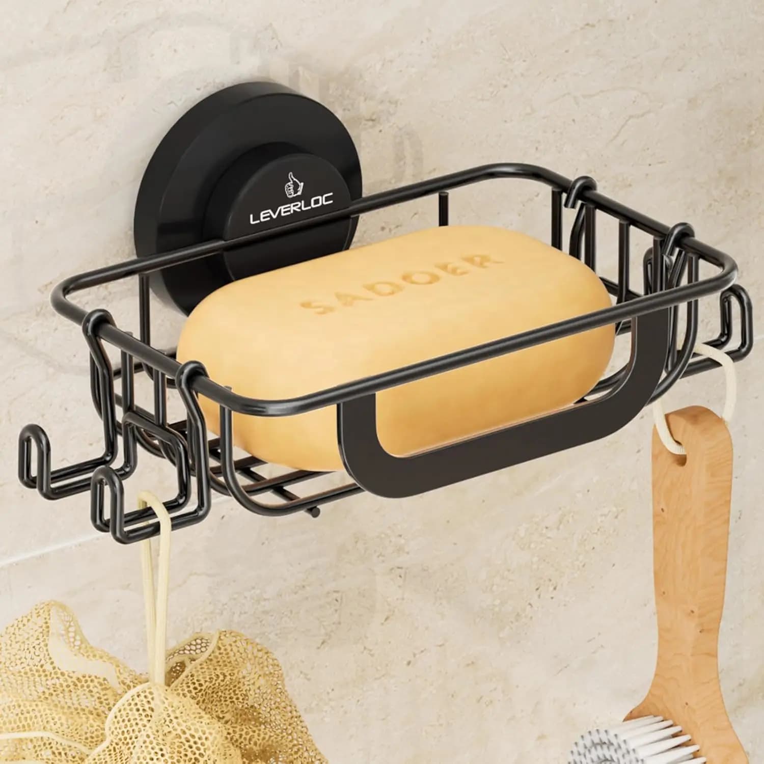 Portasapone in Acciaio Inox con Ventose e Ganci, Porta Sapone Antiruggine per Doccia, Nero
