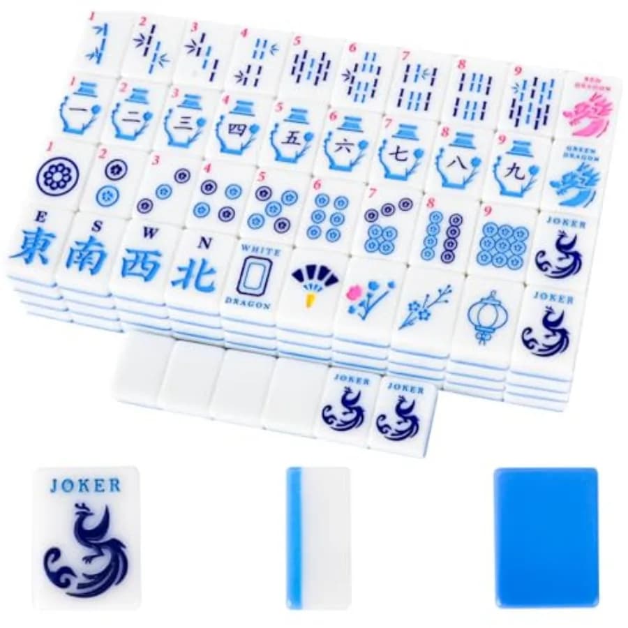 Tessere di Mahjong Americano, solo tessere, 166 tessere incise di qualità, base da 1,2 pollici, gioco di Mahjong Americano con borsa da trasporto/dadi/chiavi