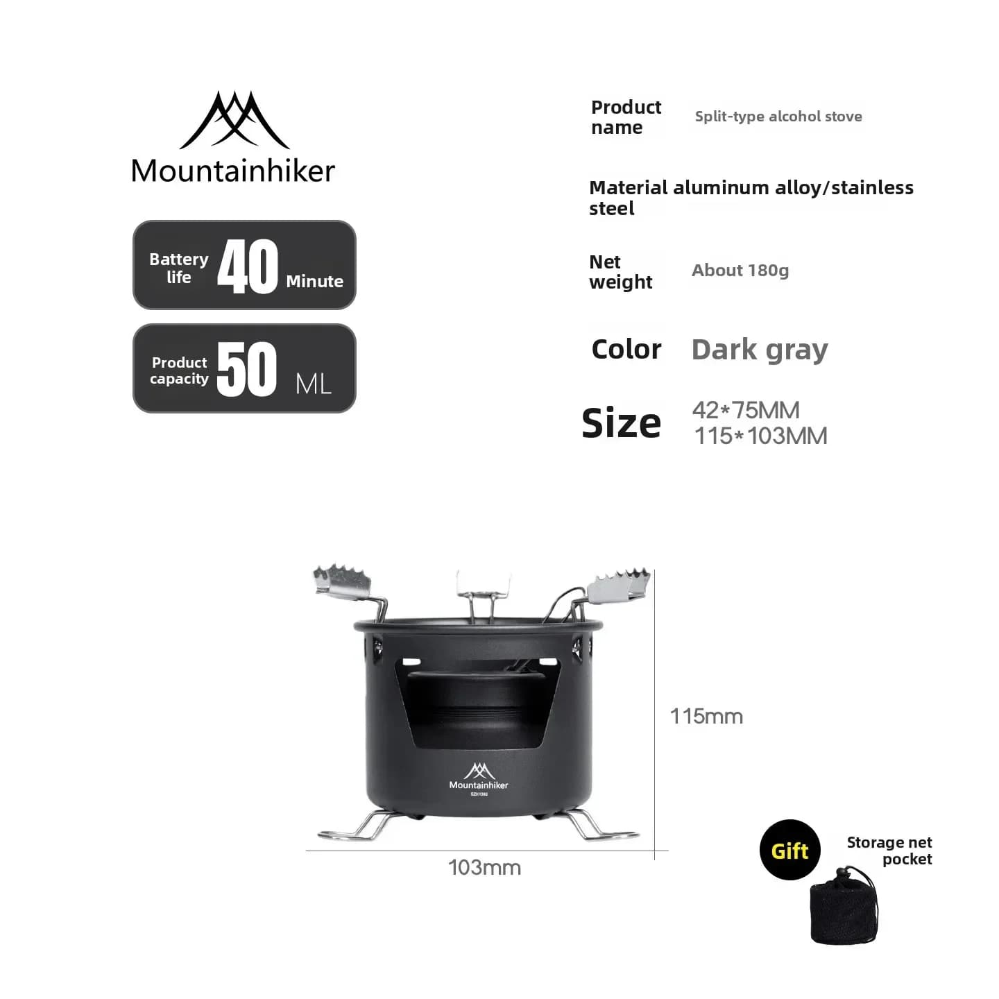 MOUNTAINHIKER Fornello a Alcol Portatile Aggiornato per Esterni, per Liquidi e Solidi, Bollitore da Campeggio, Utensile da Cucina