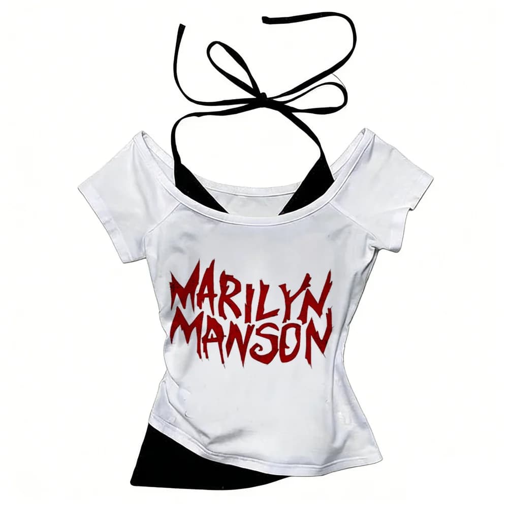 Marilyn Manson t shirt girl Colorful hip hop Retro 2000s Comfortable t shirt harajuku Psychedelic 2000s Pop Culture Graphic