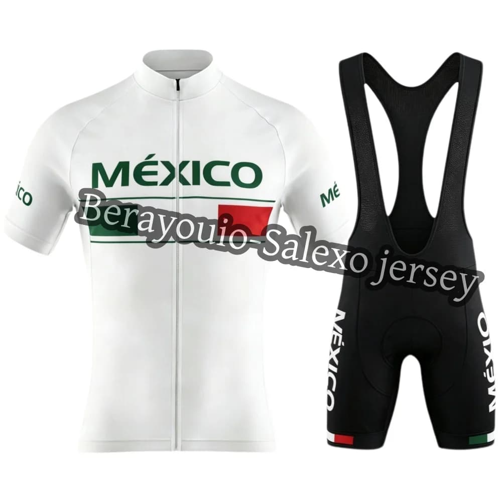 Completo da Ciclismo Messico Bianco 2026 Uomo - Maglia e Salopette da Bici da Corsa per Squadra Nazionale Messicana - Abbigliamento Estivo MTB