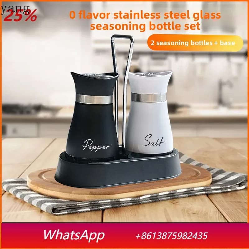 Set di Bottiglie per Condimenti in Acciaio Inox LH, Dispenser in Vetro per Sale e Pepe, Portatile
