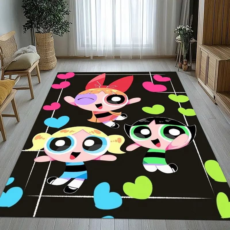 Kawaii P-Powerpuff Girl Cartoon Living Room Non-Slip Area Rug Soft Carpet for Bedroom Playroom Sofa,Home Decor Doormat Gift