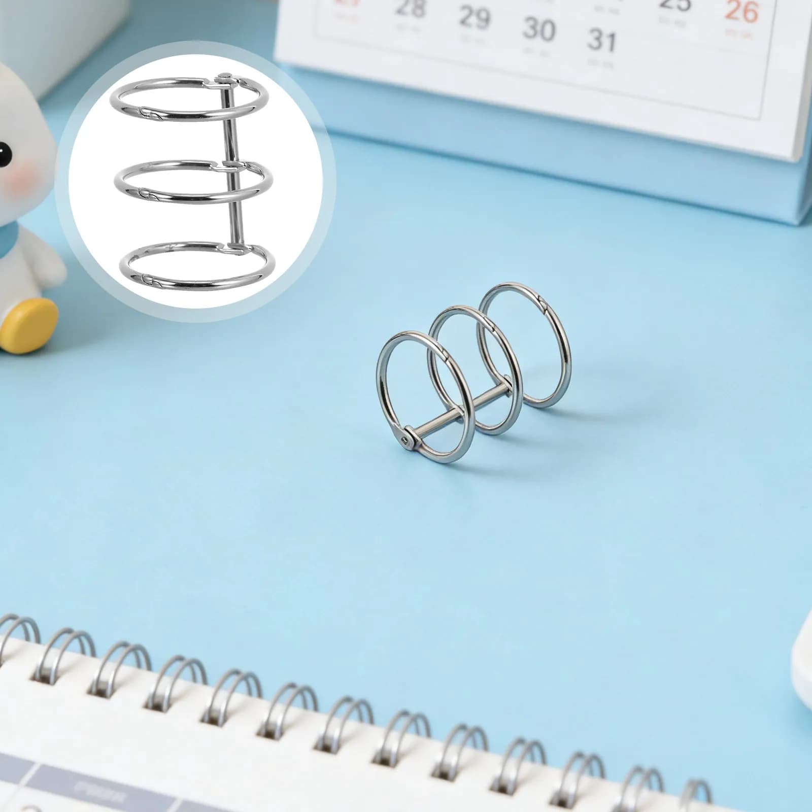 Set di 8 Anelli Metallici per Rilegatura Notebook, Anelli a 3 Fori con Chiusura a Scatto, Strumento Compatto per Album Fotografici Fai-da-Te, Agende e Documenti d'Ufficio