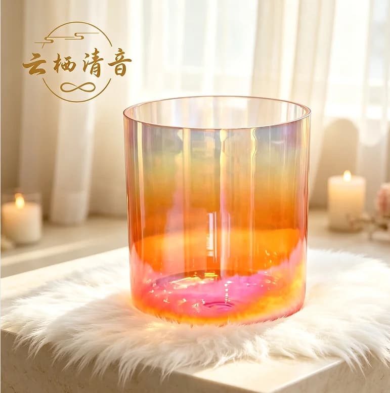 YUNQIQINGYIN CrystalSoul Classic Seven Chakras Orange Alchemy Clear Quartz Crystal Singing Bowl Set Sound Healing Instrument for Yoga Meditation Chakra Balancing & Spiritual Sound Bath Therapy