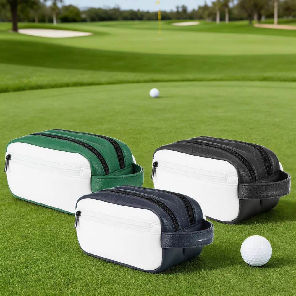 Borsa per Palline da Golf, Accessorio Tascabile in PU Impermeabile con Cinturino da Polso, Accessori da Golf Verde, Nero, Blu