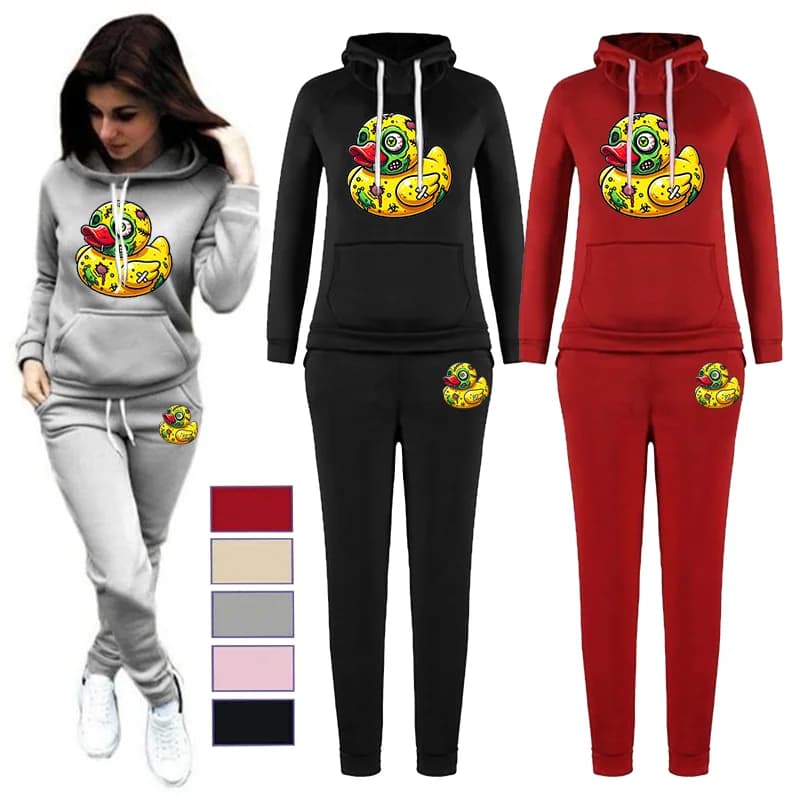 Set sportivo autunno/inverno da donna: felpa con cappuccio, felpa e pantaloni con stampa di cartoni animati Set in due pezzi - Abbigliamento sportivo alla moda