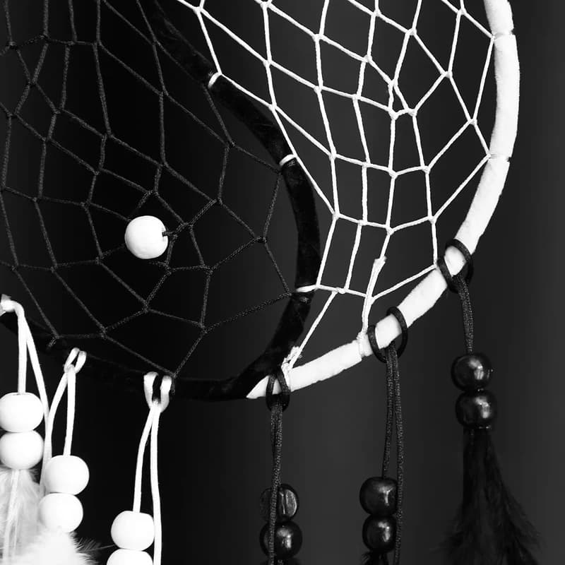 Handmade Yin Yang Dream Catcher Circular Net With Feathers Beads For Wall Car Hanging Decoration Ornament Craft Gift, Black And