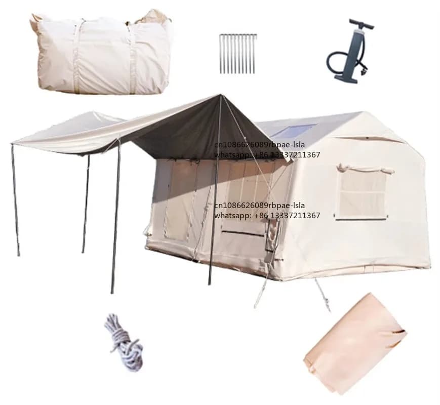 12 Square Meters 2.2 Meters Height Inflatable Camping Tent With Canopy Air Conditioning Hole For Large Family Outdoor Camping