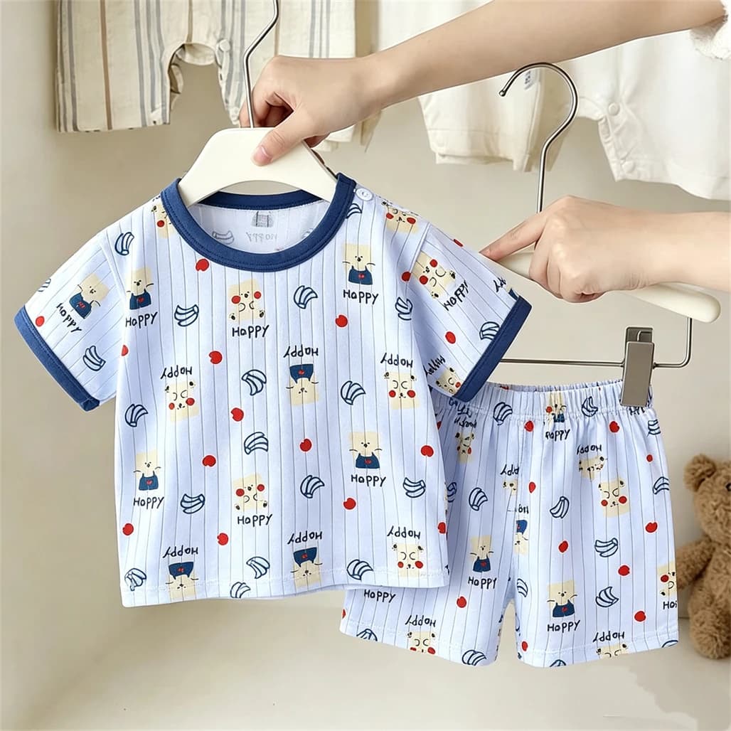 Full Print Pajamas 2Piece Set Summer Costume Cartoon TShirt+Shorts Toddler New Lovely Tops Children's Short-sleeved Outfits