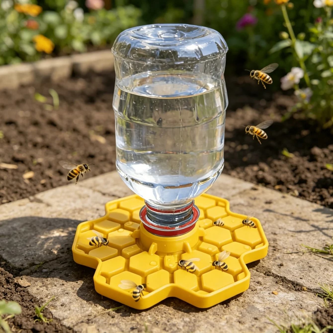 Bee Water Feeder with Perch Safe Honeybee Drinking Station for Garden Patio Beekeeping Supplies, Small-Hole Honeycomb Tray
