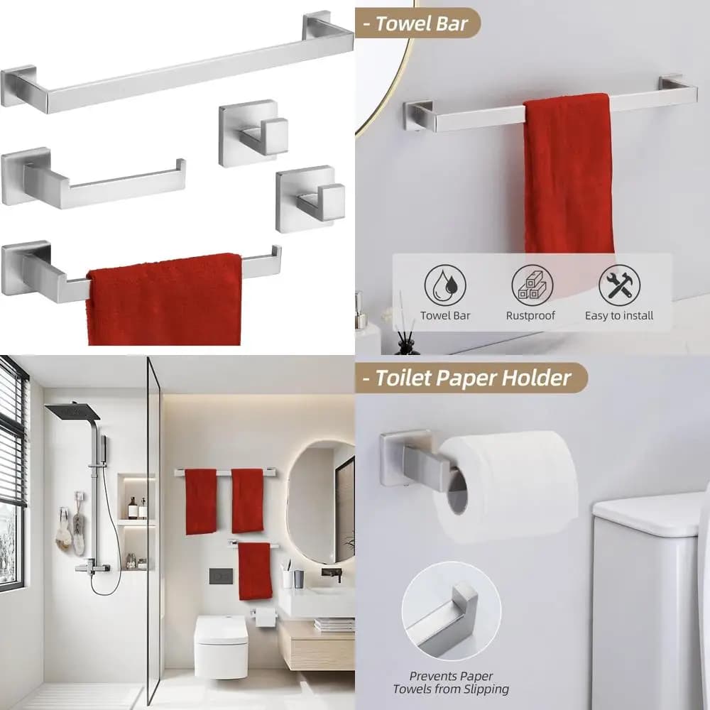 Set di accessori per il bagno da 5 pezzi Set portasciugamani da 23,6 pollici Set portasciugamani da bagno Set portasciugamani resistente a parete spazzolato N