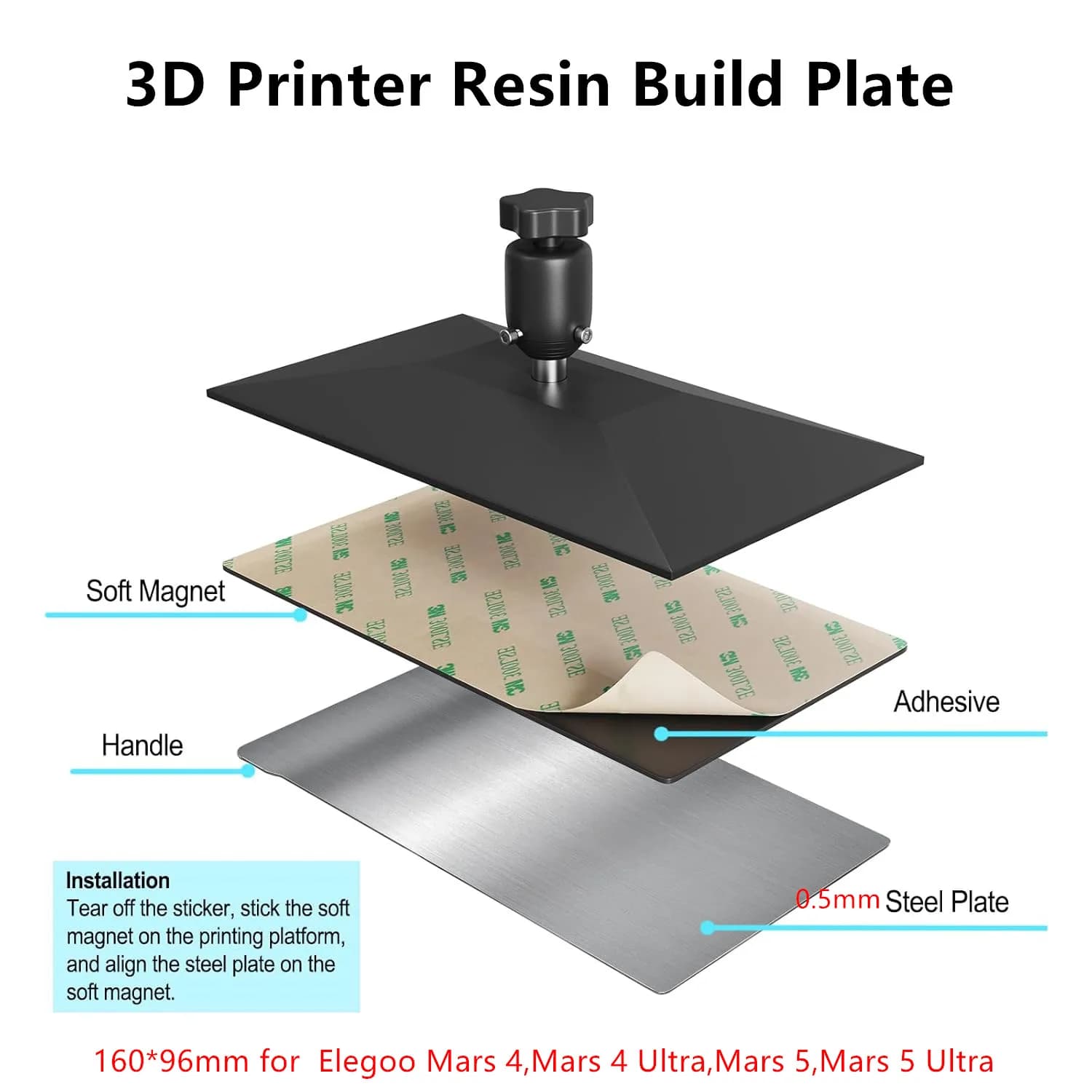 2 Pezzi Piastra di Stampa Flessibile in Resina per Stampante 3D, Piastra in Acciaio Flessibile e Base Magnetica per Mars 5/Mars 5 Ultra/Mars 4 160x96mm