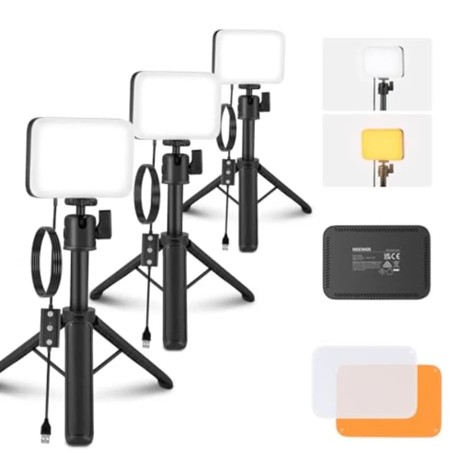 Kit di Illuminazione per Videoconferenze Basics 3 Pack con Pannelli LED, Supporti da Tavolo e Filtri per Webcam e Computer