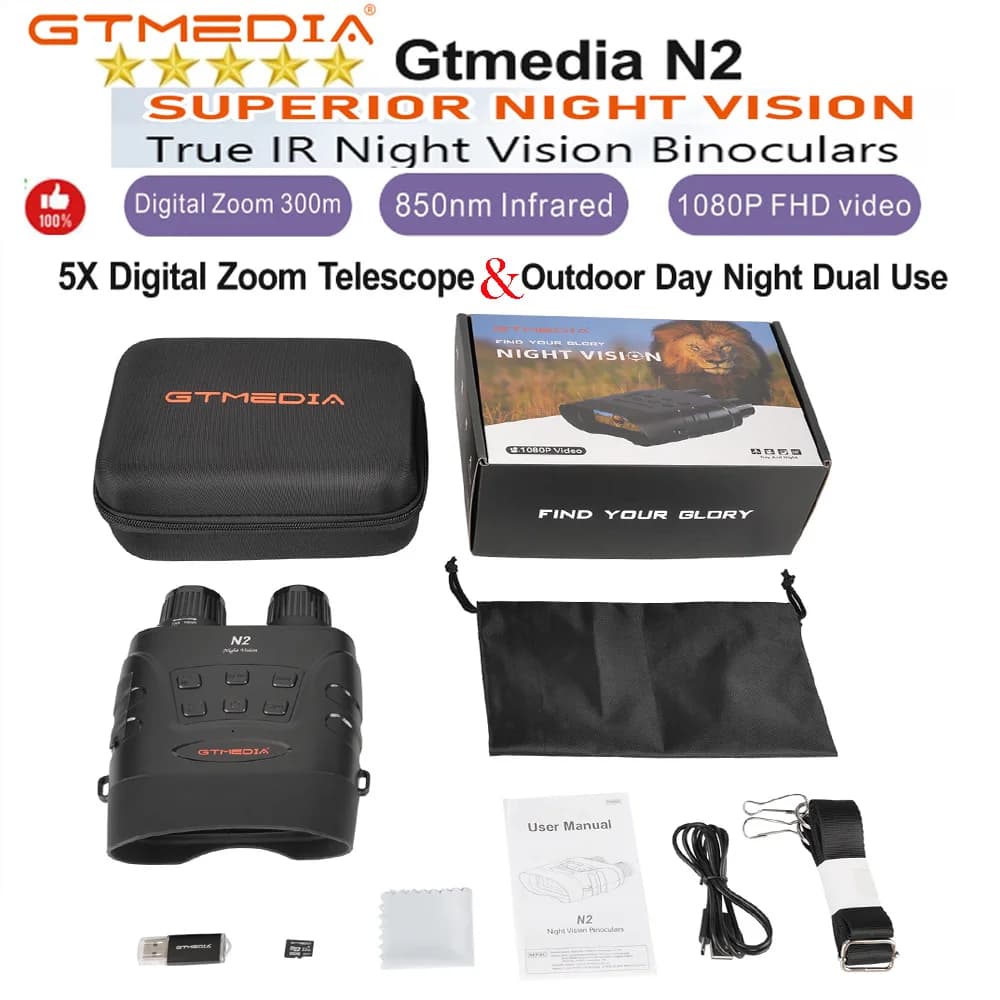 [Autentico] Binocolo per visione notturna GTMEDIA N2 Zoom digitale 300m 850nm Telescopio con zoom digitale a infrarossi 1080P video 5X con scheda TF