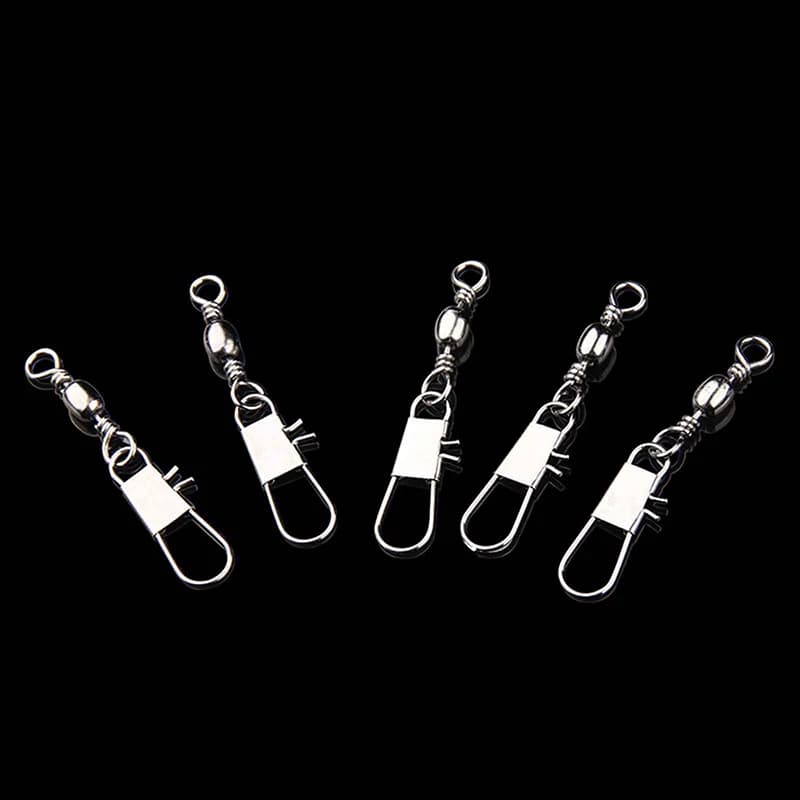 5 Size 100pcs/Pack Swivels Fishing Connector Pin Bearing Rolling Swivel Snap Fastlock Clips Fishhook Fishing Tackle