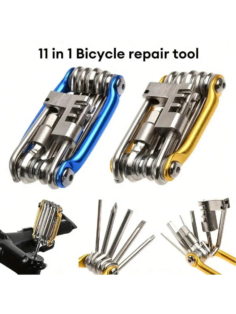 Kit di riparazione biciclette multifunzionale 11 in 1 Chiave per mountain bike Cacciavite Catena Strumento di riparazione biciclette per raggi ruota a sei punte