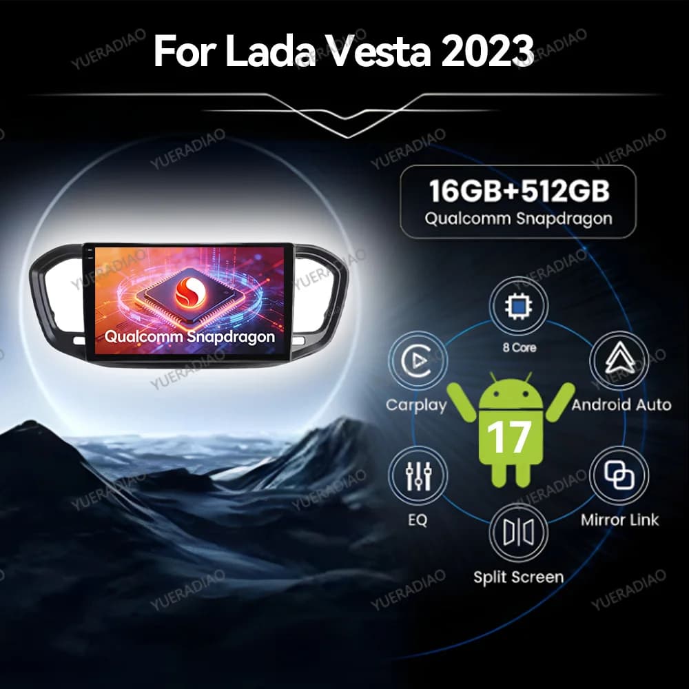 Android 17 Car Radio For LADA Vesta NG 2023 Multimedia Video Player GPS NAVI Head Unit 4G LTE 5G WIFI Qualcomm 2DIN BT QLED