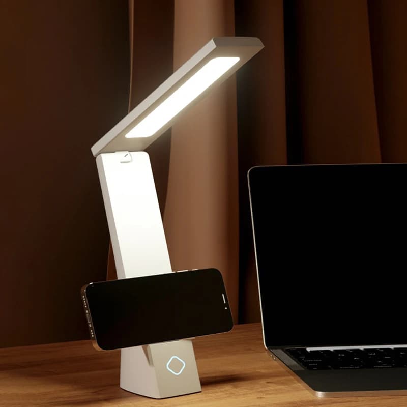 Lampada da scrivania a LED con ricarica e collegamento alla presa, luci da tavolo pieghevoli, protezione per gli occhi, lampada da studio, illuminazione da comodino per camera da letto