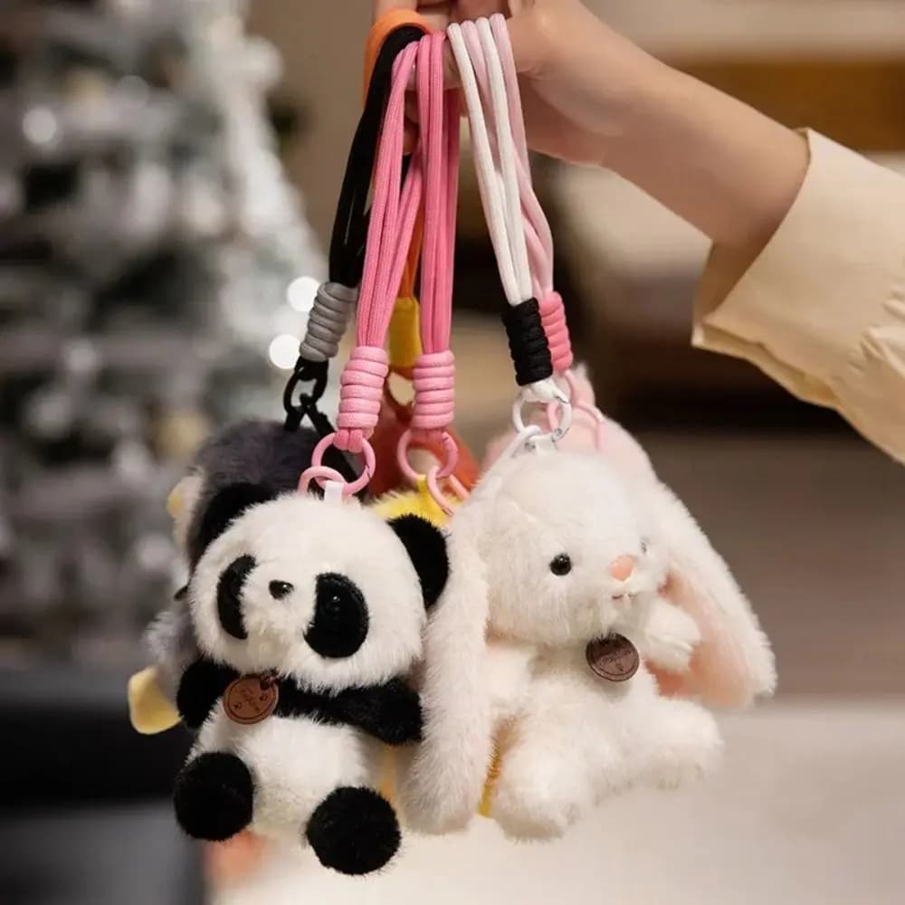 Ciondoli Peluche Animali Imbottiti: Coniglio, Anatra, Panda, Bradiopode, Elefante, Dinosauro - Ornamenti da Appendere e Portachiavi a Forma di Cartone Animato