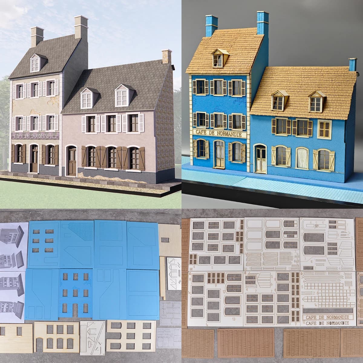 Modello architettonico da assemblare, tavolo di sabbia, diorama di un bar della Normandia, kit di modellini in scala, base espositiva 1/35