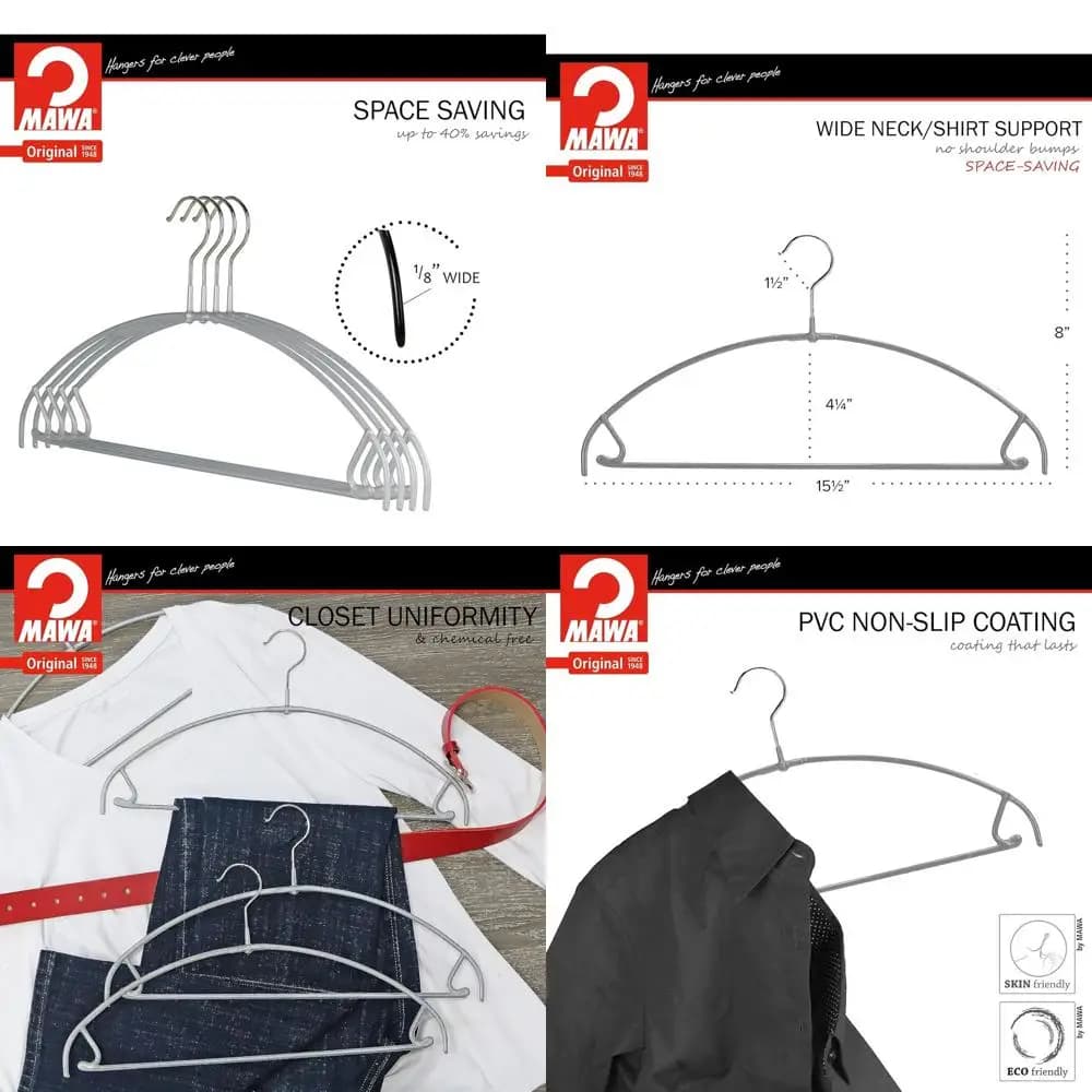 Serie Euro Ultra Leggera/Sottile, appendiabiti salvaspazio antiscivolo con barra e gancio per pantaloni e gonne, Stile 42/PTU, Set o 1