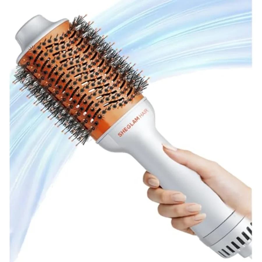 Spazzola Asciugacapelli Ovale 4-in-1 con Aria Calda, Strumento di Styling da 2,8 Pollici, 3 Impostazioni di Calore, Setole Ioniche Anti-Groviglio per un Asciugatura Senza Crespo
