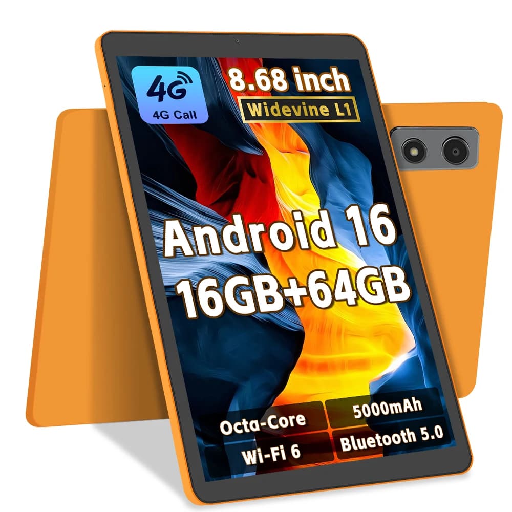 Paitanry 2026 Nuovo Tablet Android 16 da 8.68 pollici, 16GB RAM, 64GB ROM, Espandibile a 1TB, 4G LTE, Octa Core T616, 5000mAh, 90Hz, WiFi 6, BT5.0, Funzione Telefono