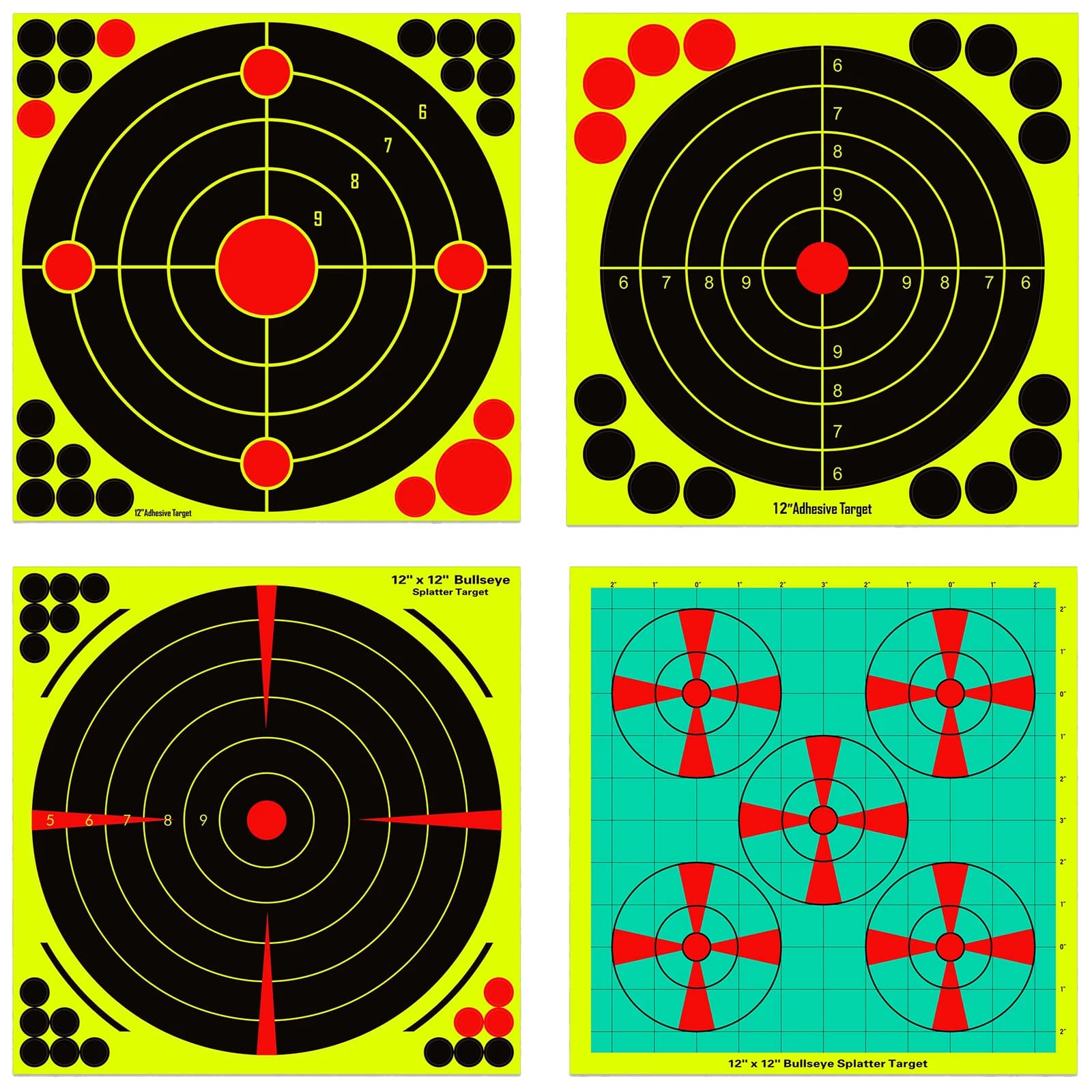 Adesivi per bersagli adesivi per schizzi da 12x12 pollici Bersagli da tiro reattivi con effetto giallo per esercitazioni di tiro al coperto all'aperto