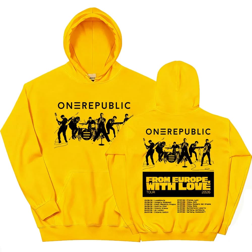 OneRepublic From Europe, with Love Tour 2026 Felpa con Cappuccio in Pile a Maniche Lunghe per Uomo, Merch Grafico Unisex