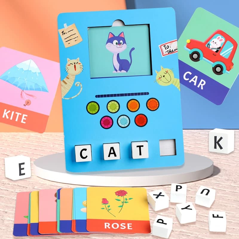 Puzzle in legno con blocchi di costruzione Alfabeto Ortografia Giocattolo educativo Riconoscimento delle lettere Set da gioco per l'apprendimento del pensiero logico per bambini
