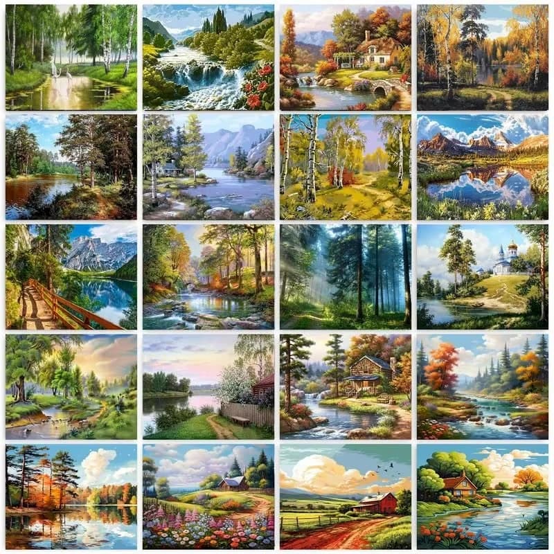 Rustic Countryside Diamond Painting, Waterfall, Lake and Cabin Scenery Handmade Art Exquisite Creative Gift Home Decoration