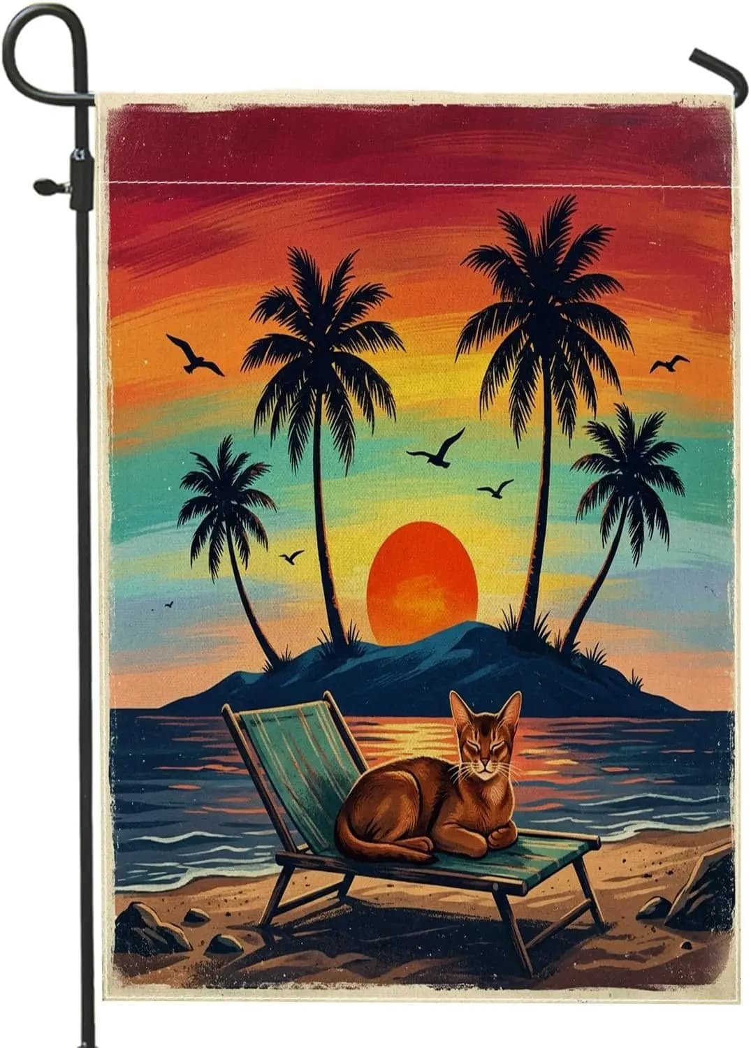 Abyssinian Cats Front Yard Backyard Burlap Garden Flags 12x18 Double Sided for Outdoor, Retro Coastal Beach Palm Tree Small MMZ