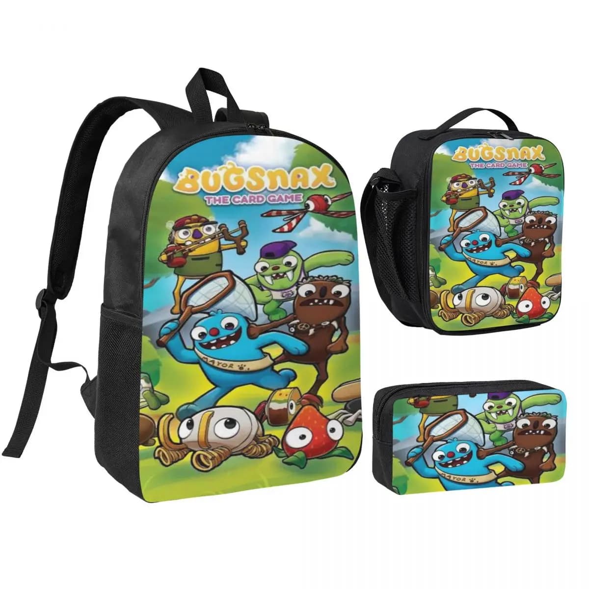 3Pcs Bugsnax School bags Set for Boy Girl Pencil Boxes Backpack Sets with Lunch Box For School Students Daypack