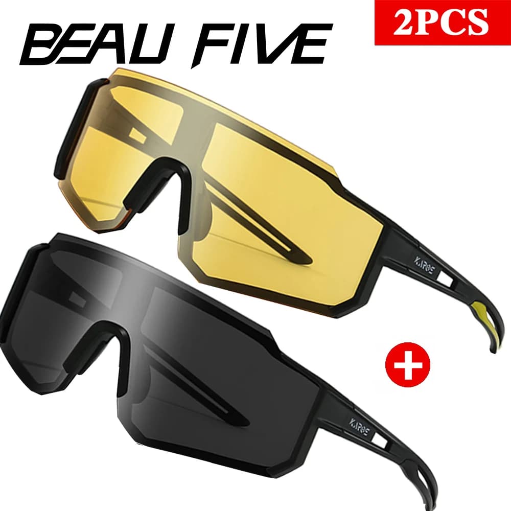 2PCS/Set BEAU FIVE Cycling Sunglasses Men Road Driving Bike Glasses Sports Mountain Climbing Women Bicycle Cycling UV400 Goggles