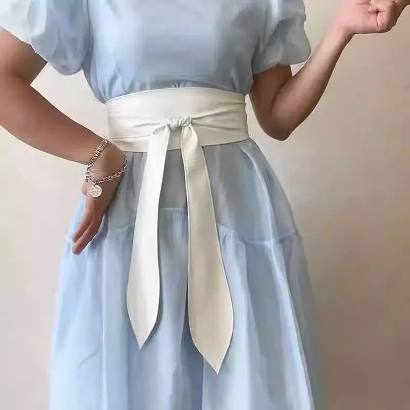 Double - width women's soft and versatile waist belt with butterfly - bow ribbons, extra - long and tie - able