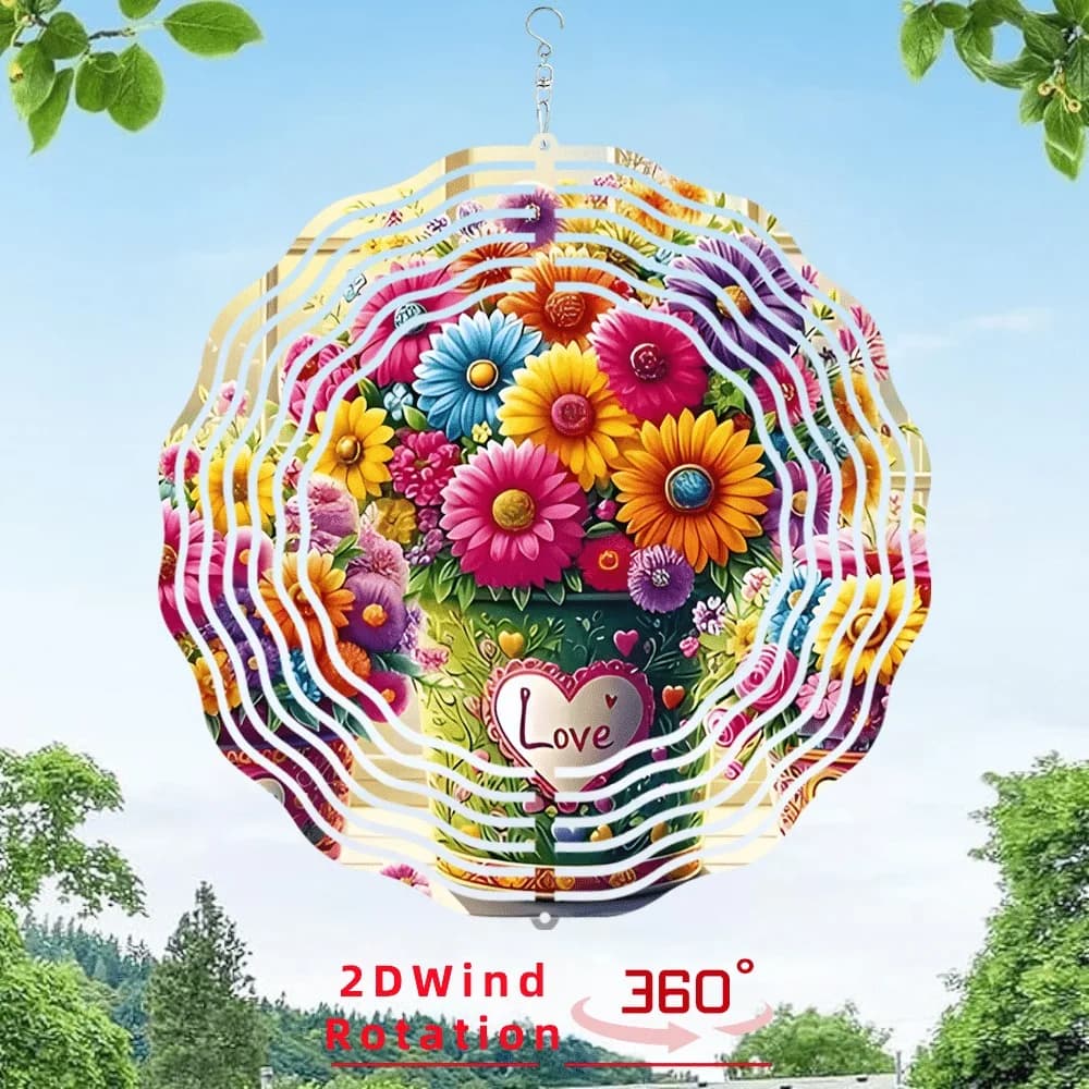 Metal Wind Chimes Heart Flower Garden Decor Outdoor 360 Rotating Ornament Unique Valentine Gift for Her Wedding Bell Musical Sou