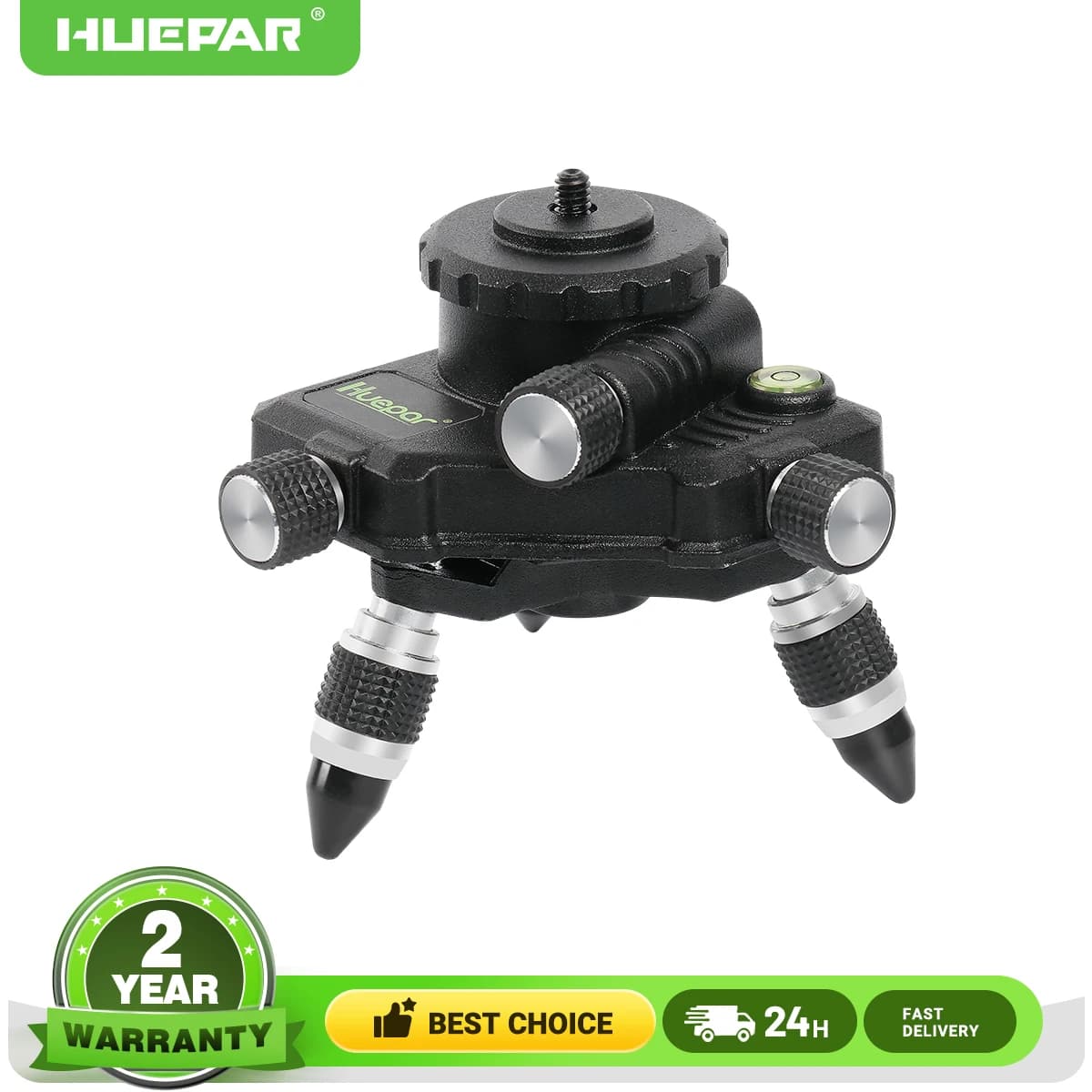 Adattatore per rotazione treppiede Huepar 360 ° Base micro-regolazione per messa a punto fine per livello laser con bolla di livellamento, supporto filettato 1/4'',5/8''