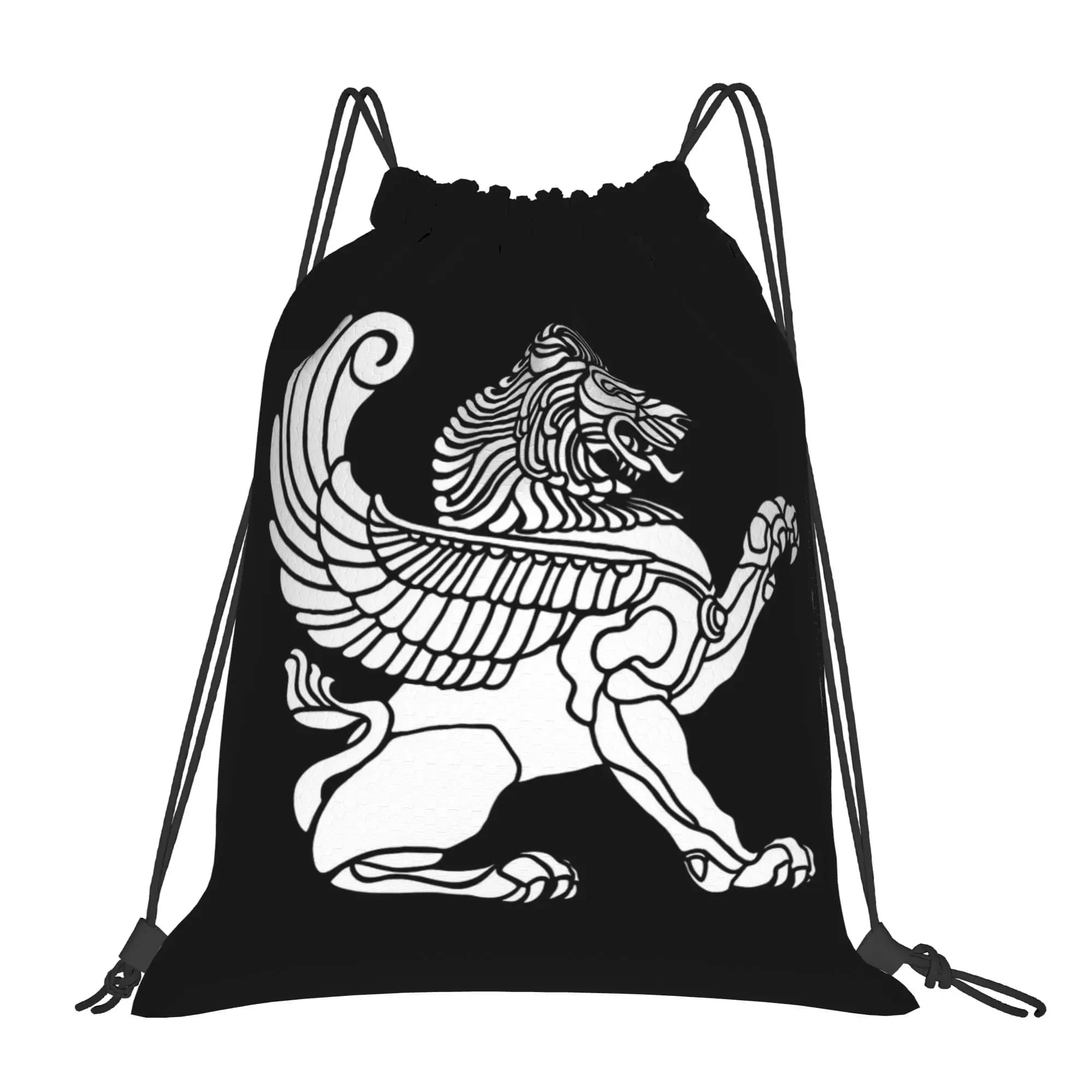 Drawstring backpack with Persian lion symbol, Iran, Persia, water resistant, for gym, sport, excursions