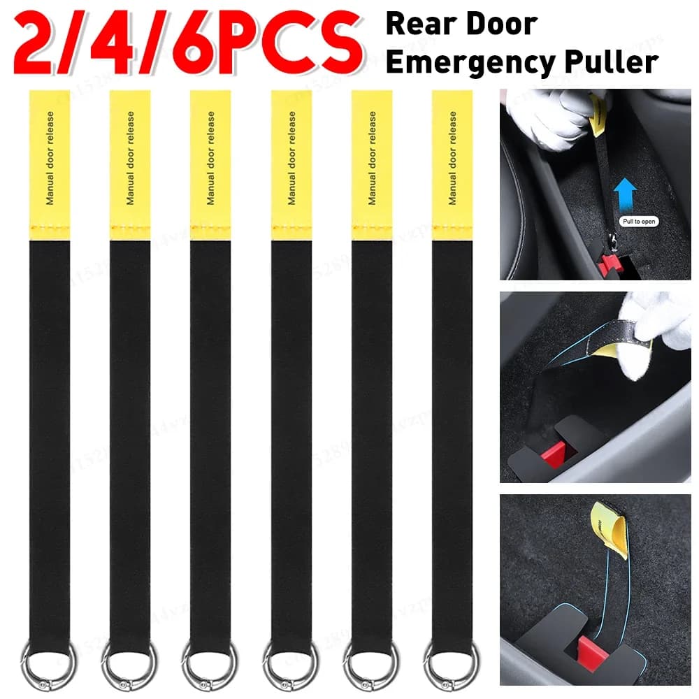 2-6Pc for Tesla Model Y/3 Highland Safety Rear Door Pull Emergency Corda Switch Mechanical Handle Extrusion Button Quickly Open Kit