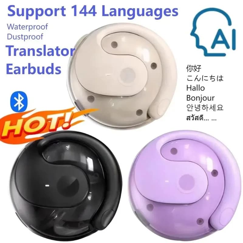 Auricolari per traduzione AI Cuffie per traduttori in tempo reale Traduttore vocale istantaneo da 144 lingue per viaggi d'affari e apprendimento