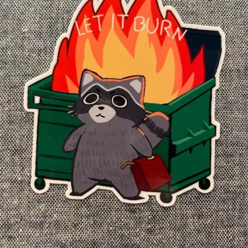 5-Piece "Let It Burn!" Raccoon Trash Can Fire Meme Sticker Set – Trash Fire Themed Gift, Fun Decorative Decals, Laptop Stickers, Vinyl Stickers
